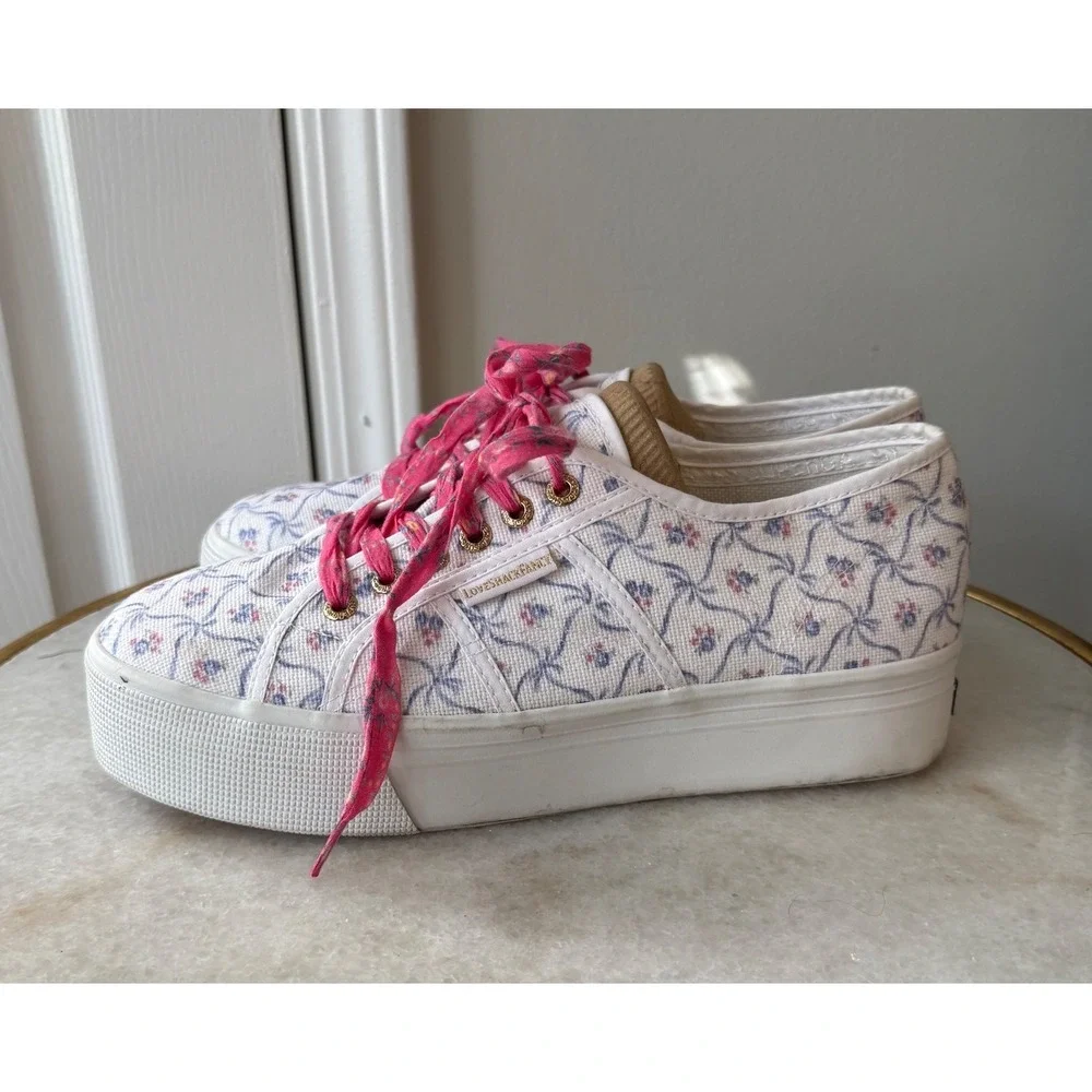 LoveShackFancy x Superga Platform Sneakers Floral Print Pink Laces Size‎ 41.5
